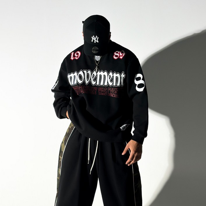 1989 무브 럭비 맨투맨 빅사이즈 오버핏 짐웨어 럭비티 남자 커플티 블록코어 도프룸