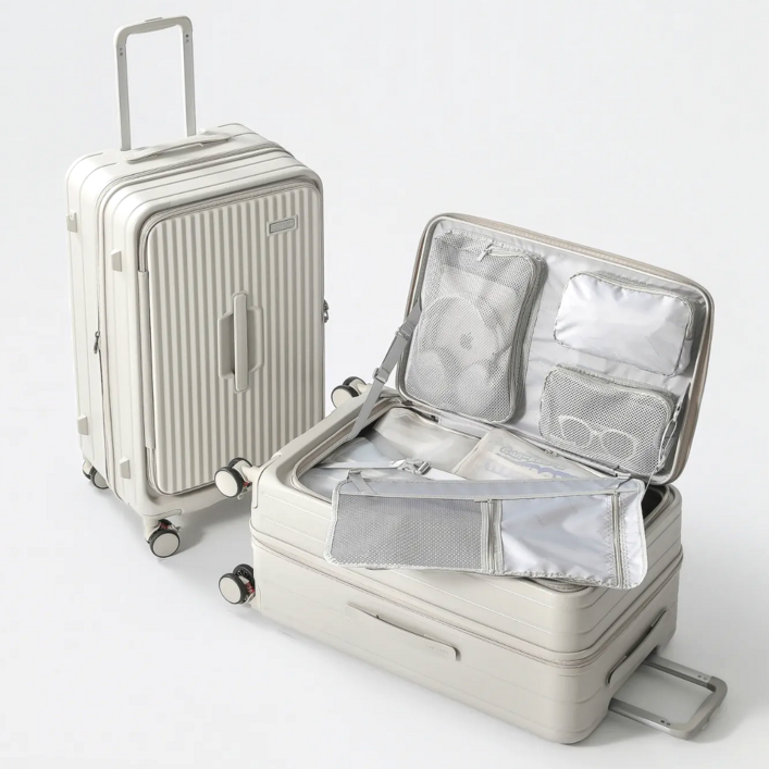 100%pc 전면 개방형 캐리어 확장형 대용량 캐리어 대형 여행 트렁크 가방 tsa락