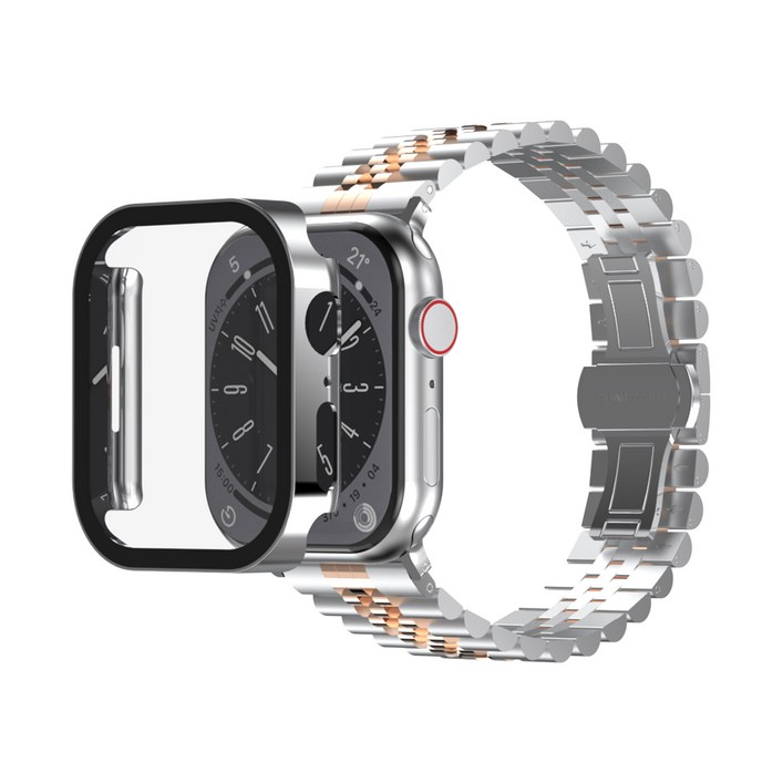 아이메이드잇 애플워치 호환 5 라인 메탈  풀커버 일체형 케이스, 실버  로즈골드