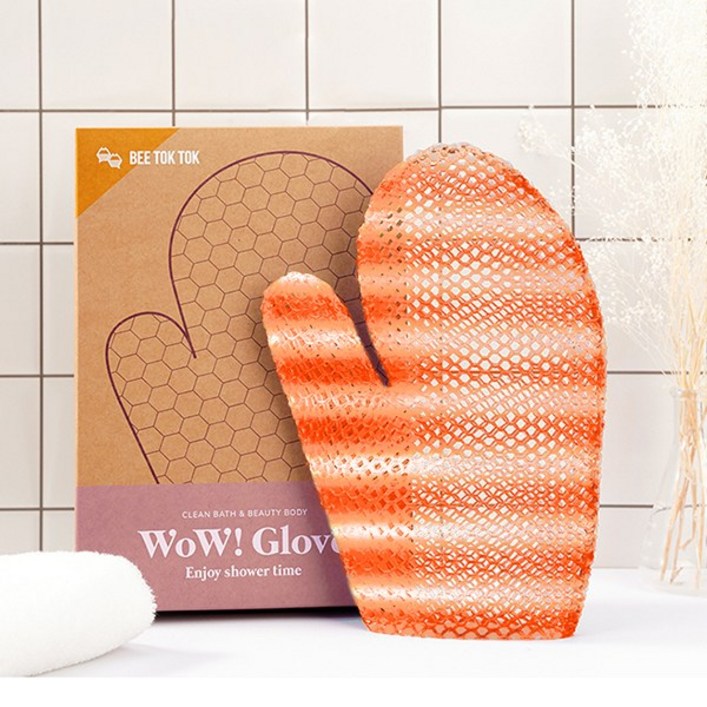 비톡톡 와우글러브 반영구 TPU 샤워타올, 1개, 오렌지