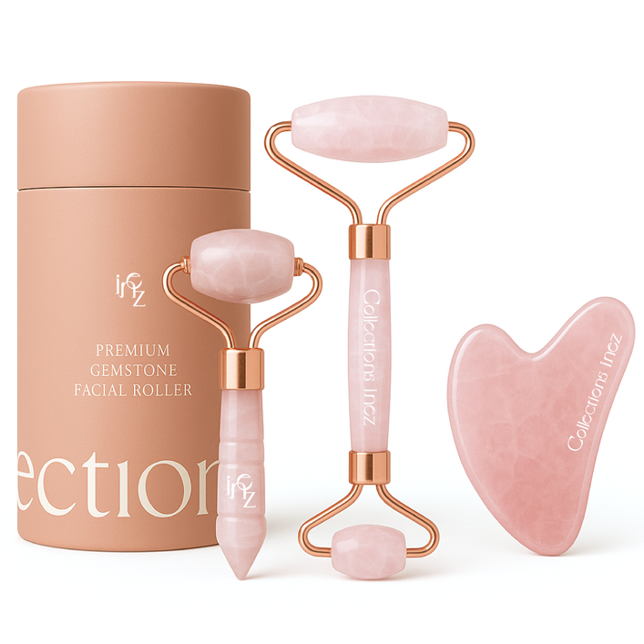 이네즈 천연 로즈쿼츠 괄사 페이스롤러 미니롤러 3종 세트, 1세트