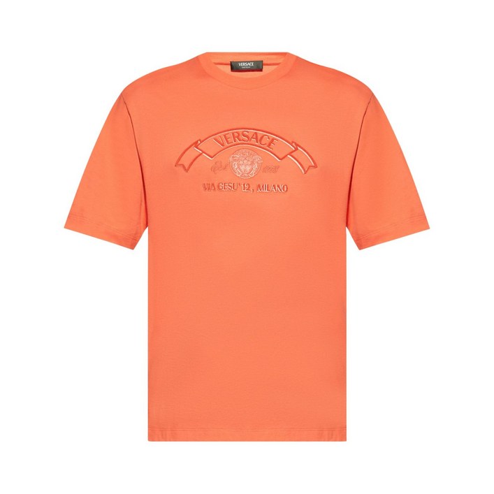 베르사체 로고 자수 코튼 티셔츠