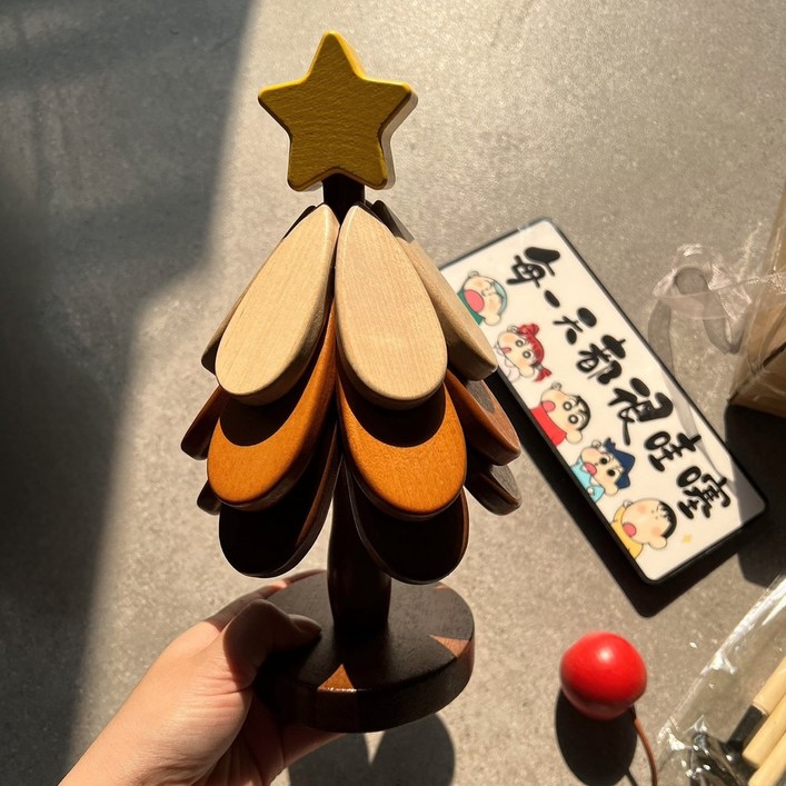 제로비디 콰트로 원목 트리 냄비 받침대, 1개, 별 트리