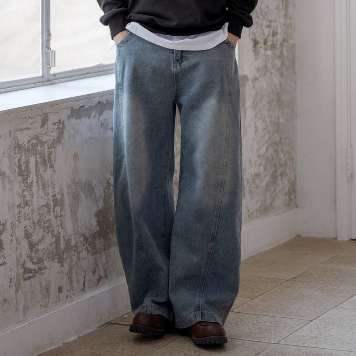 스몰더 남자  와이드 워싱 브로딘 밴딩 청바지 팬츠