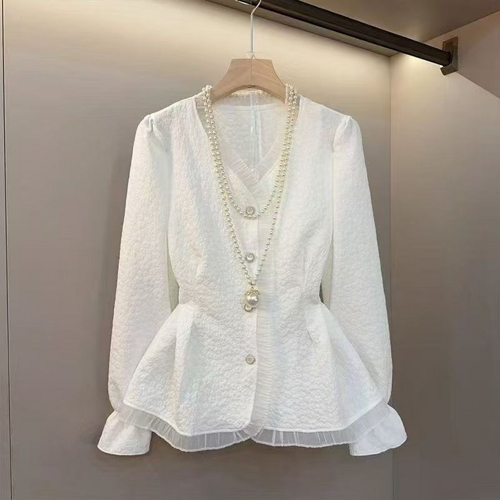 SELEAD 여성 봄셔츠  프릴블라우스 여성브라우스 긴팔 블라우스 퍼프소매 블라우스