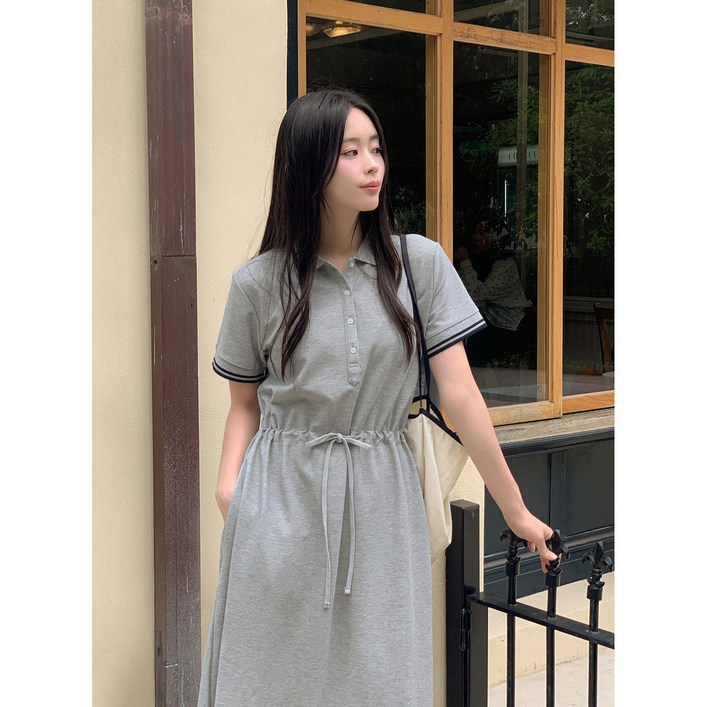 이삼사 피케 배색 카라 반팔 미니롱 여름 원피스 3컬러 4499
