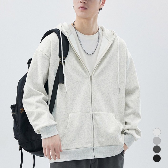 디커스텀 남녀공용 루즈핏 무지 후드집업 빅사이즈 4컬러