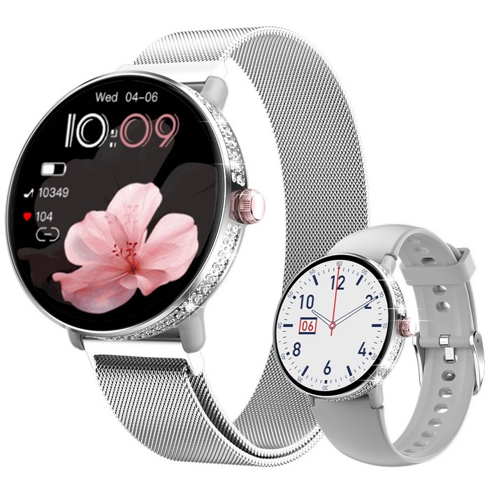 와피크 여성 스마트워치 ME10 블루투스 통화가능 GPS 1.19인치 밴드 18mm, GPS 블루투스, 3cm, 실버