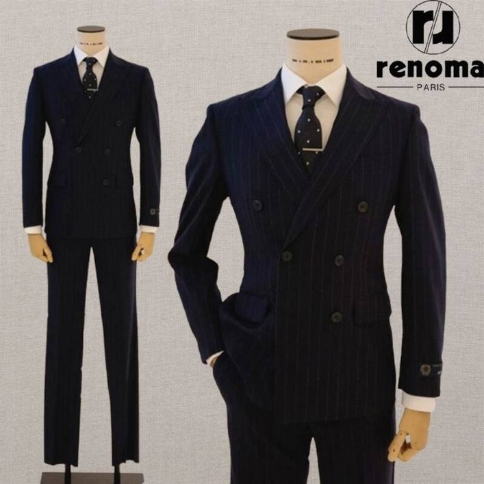 [백화점 정품] 25SS FW 더블 브레스티드 네이비 스트라이프 프리미엄 울 스판 정장 RPCMSJ16AJD