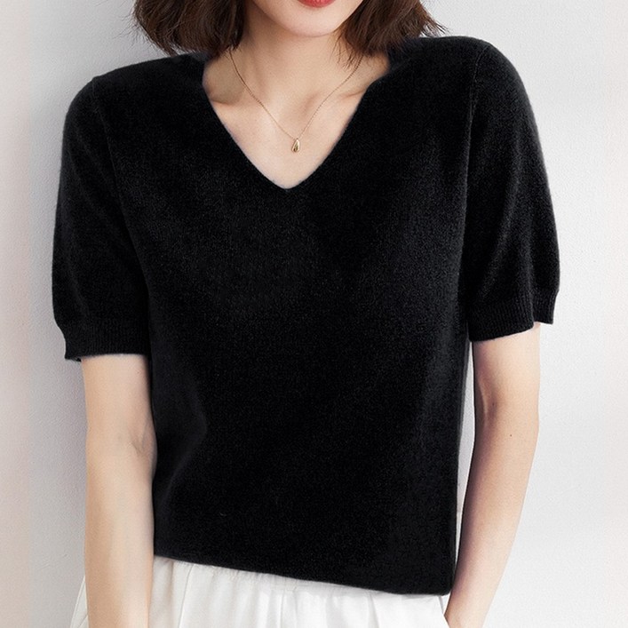 지나홈 여성 브이넥 반팔 니트 1P