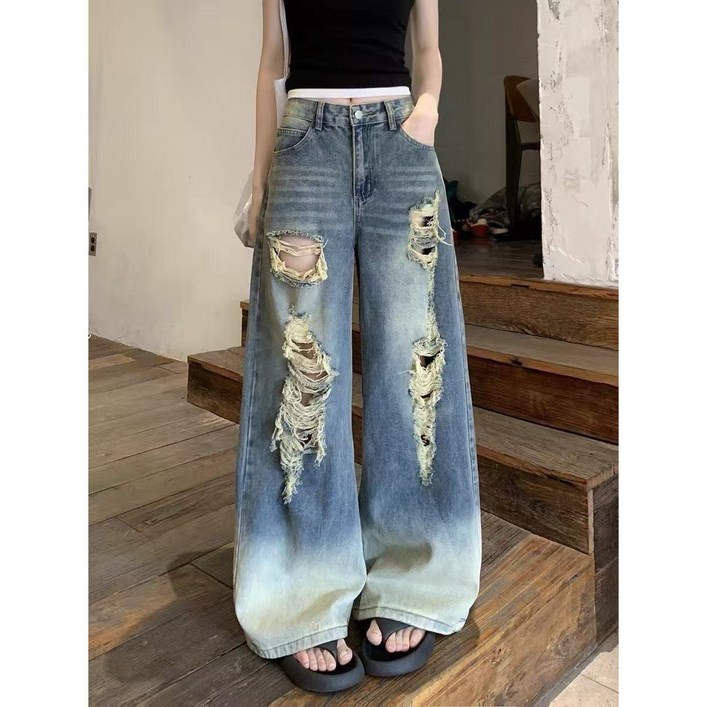 COSYEVNO  여성 봄여름 와이드 데님 찢어진 청바지 캐주얼 스트리트 패션 LFHpdk6