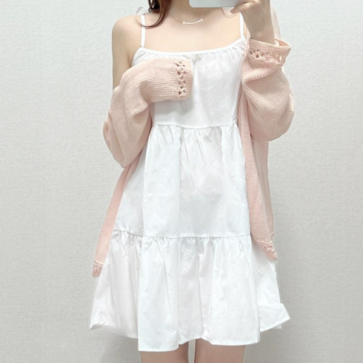 트리니 여리핏 캉캉 슬리브리스 롱원피스 끈조절 가능 여름 나시 원피스