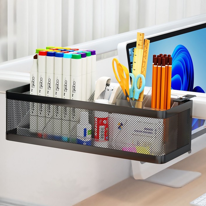 워촹스 사무실 파티션 걸이 선반, 후크 조절 가능, 걸이형 수납바구니 대용량