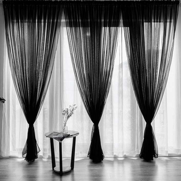 예홈 거실 창문 안방 가리개 레이스 암막 바란스 커튼 커텐 블랙