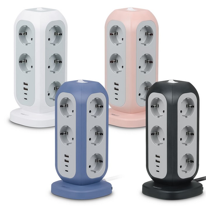 PANWEST multi-tower 1122 15구 4000W 고용량 멀티탭 타워형 컬러 USB-A 2개 USB-C 2개 선길이 2미터 KC인증제품, 2m, 화이트, 1개