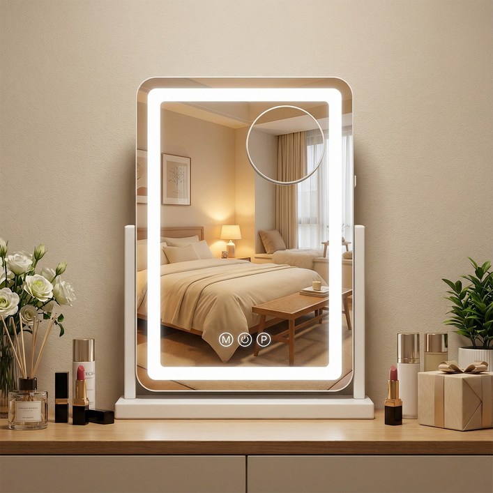 안토크 LED 메이크업 거울 스마트 원터치 360도 화전 3컬러 100단 조명 화장대거울 탁상거울 충전식 USB 가능 안토크 LED 메이크업 거울 스마트 원터치 360도 화전 3컬러 100단 조명 화장대거울 탁상거울 충전식 USB 가능