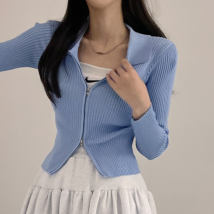 디데이뉴 코디에킥,,소프트 투웨이 카라 집업 골지 쫀쫀 스판 레이어드 포인트 집업 니트 부드러운 가디건 9color