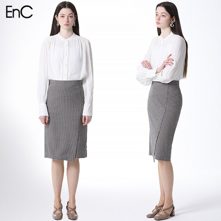 EnC 잔체크 스판 H라인 스커트 택가격 329000원