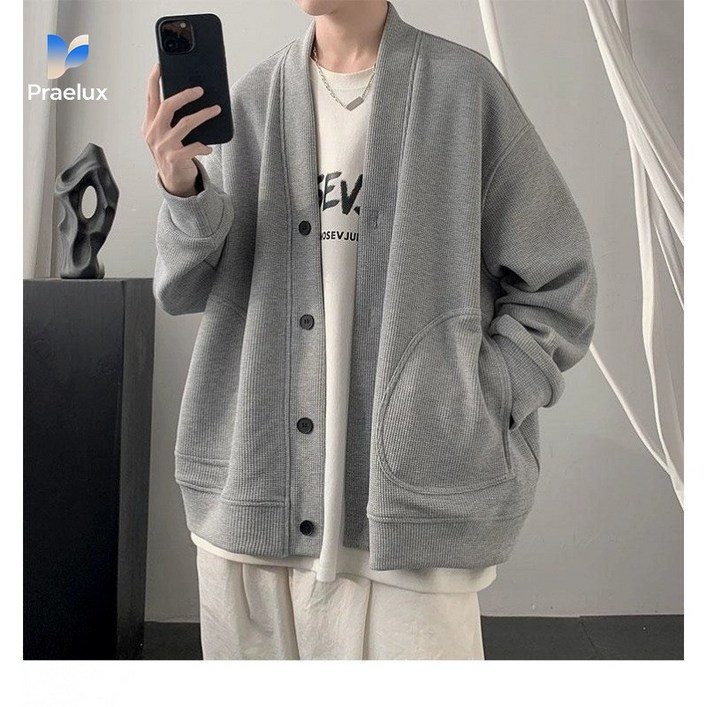 Praelux 남자 가디건 브이넥 외투 오버핏