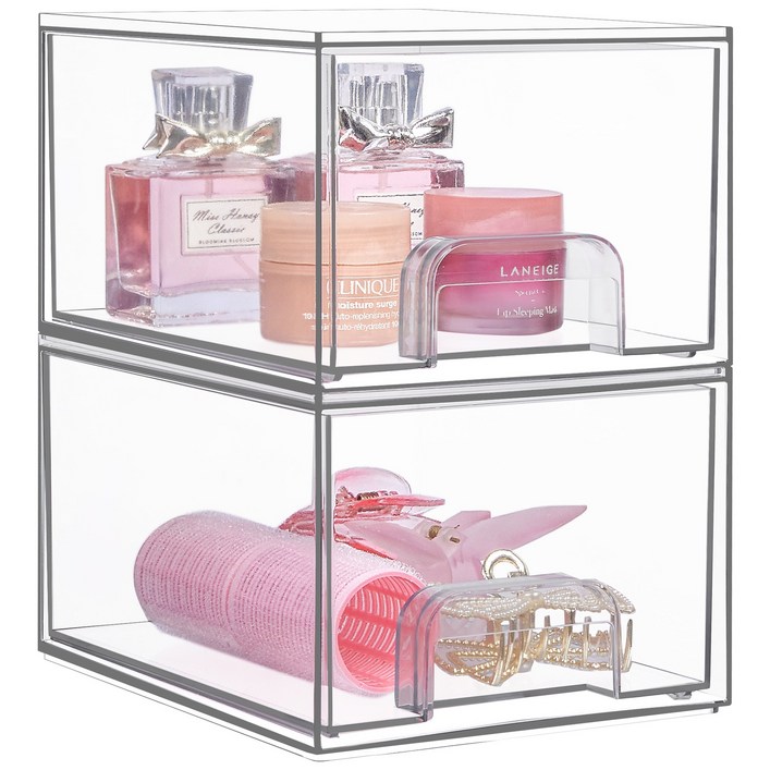 Vtopmart 슬라이딩 적층형 클리어 서랍장 다용도 펜트리 수납 정리함 소형 11, 1세트, 투명