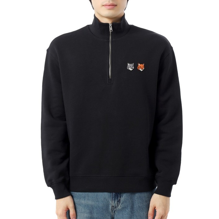 공식정품 메종키츠네 맨투맨 티셔츠 MAISON KITSUNE 25FW DOUBLE BOLD FOX HEAD HALF ZIP COMFORT SWEATSHIRT (OM211CFKM