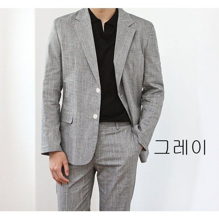 [제이웰]남자 봄 여름 고퀄 린넨 스판 시원한 쿨 셋업 정장 수트 자켓