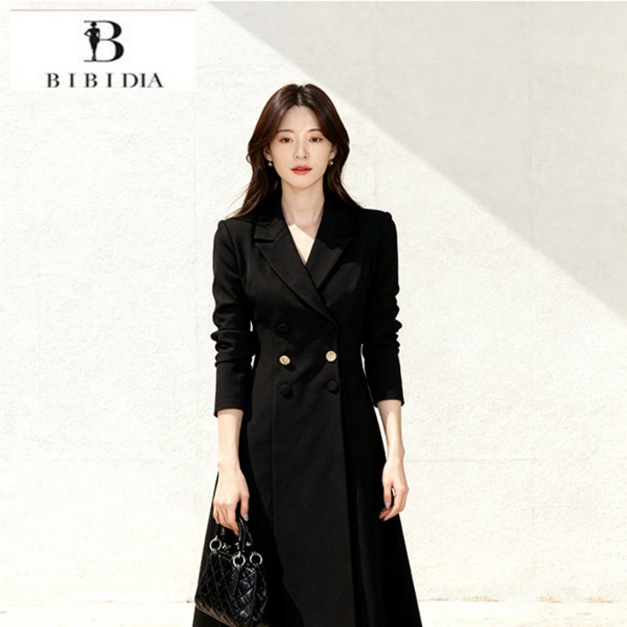 비비디아 여성용 하객룩 더블버튼 긴팔 롱원피스 오피스 하객결혼식 데일리룩 5559