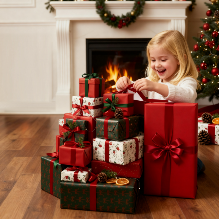 플라잉타이거 코펜하겐 크리스마스 고급 포장지 3종 클래식 겨울 꽃 레드 리본  홈 파티 선물 포장