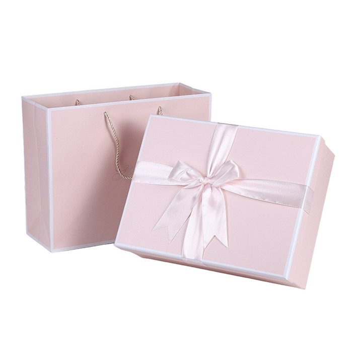 올디디 파스텔 리본 선물상자 중 + 쇼핑백 세트, 1세트, 핑크 - 쇼핑앤샵