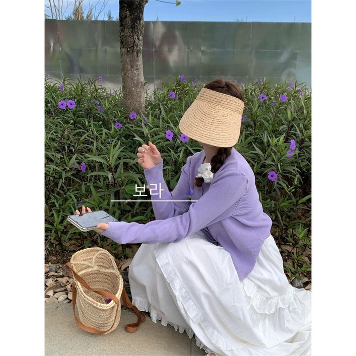 영메이 YM23336 여성용 여름 휴양지 캐주얼 니트 크롭 숏가디건