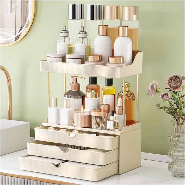 특대형 멀티 4단 투명 화장품 정리함, 화이트, 1개