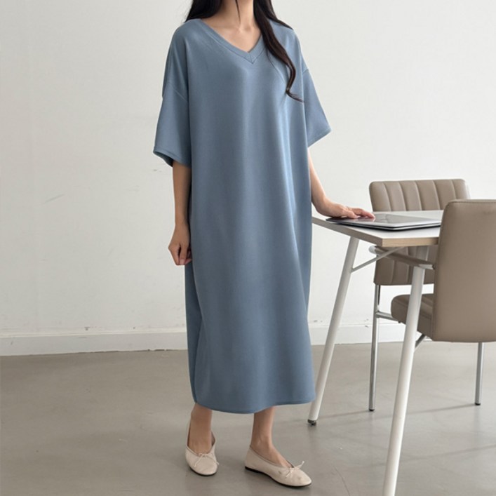 마이쏭 여성 빅사이즈 루즈핏 여름원피스 스너그양브이넥오버핏롱원피스