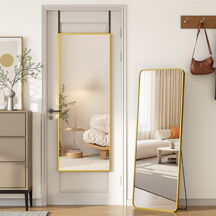 안토크 벽걸이 전신거울 스탠드 거치대 원룸 문걸이 거을 미용실용 3in 다기능 3501200mm, 골드둥근