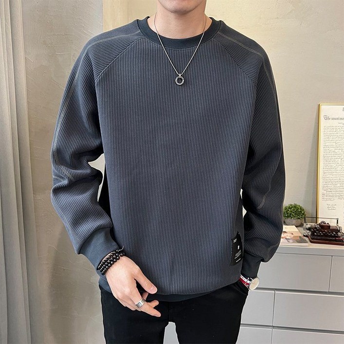 쁘띠꼬모 남성 슬림핏 립 긴팔 맨투맨 어깨 절개 포인트 스트릿 무지 라운드 티셔츠 트랜디 GX590847