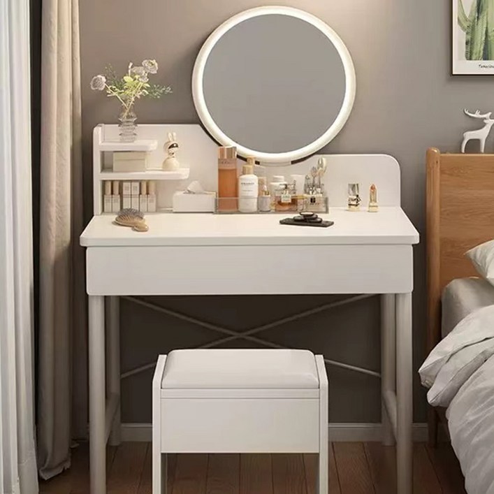 화장대 소형 화장대 다용도 수납거울 화장대 미니 화장대, 흰색LED 없음