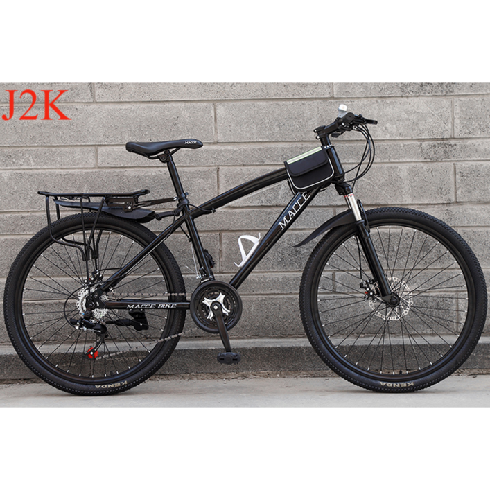 J2K 오프로드 산악 자전거 성인 남성 여성 공용 MTB 입문용, 블랙 26인치 21단, 1개, 130cm