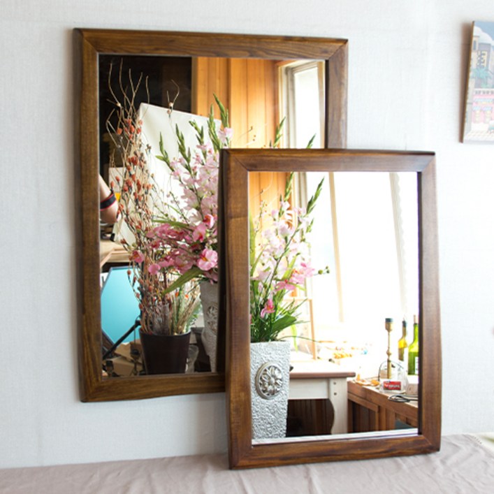서운아트 느릅나무 사각 고급 은경 원목 벽거울