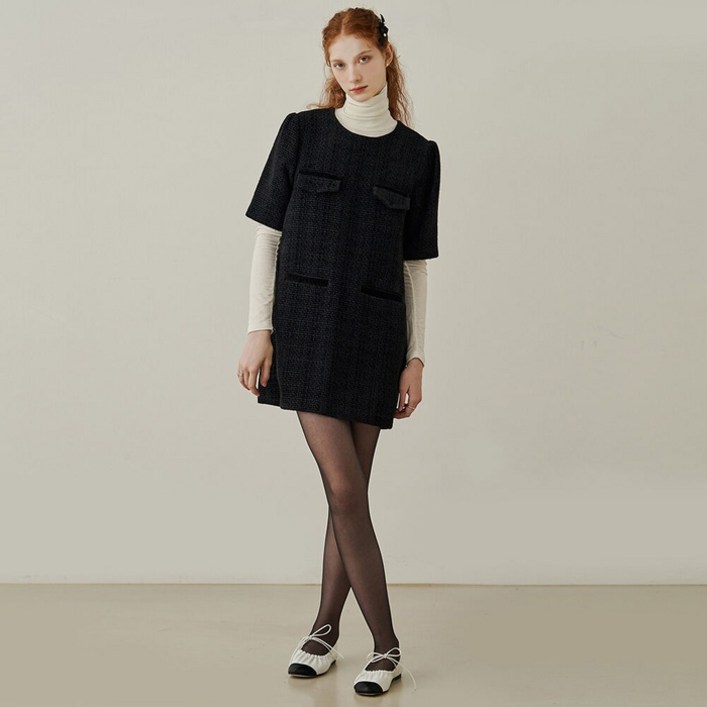 어다울 Ferry tweed puff mini dress - black