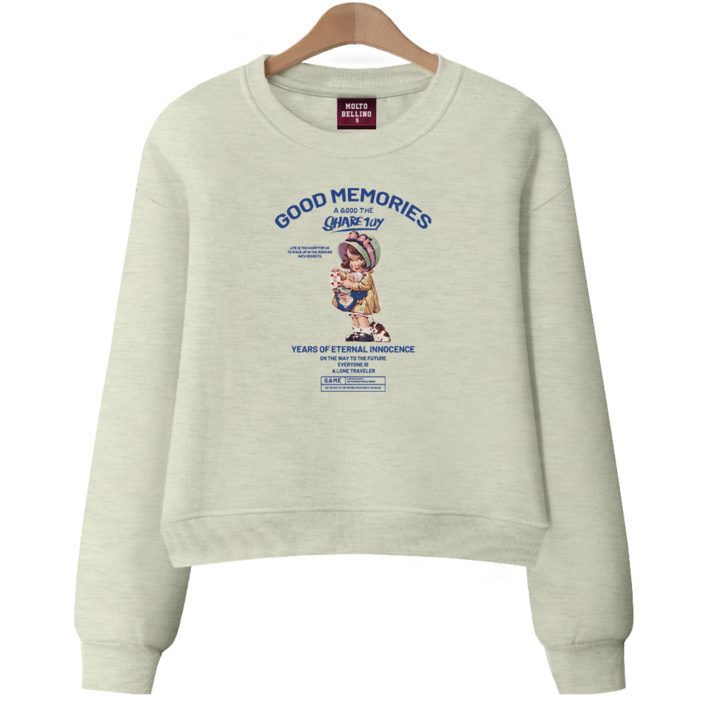 [ANSANGSA] 굿메모리 여성 semi크롭 루즈핏 맨투맨 수웻트 셔츠