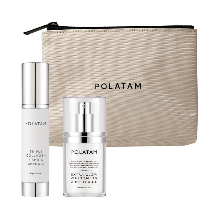폴라탐 극광쫀쫀 SET 트리플 콜라겐 퍼밍 앰플 50g  엑스트라 글로우 화이트닝 앰플 50ml  미니 로고 파우치