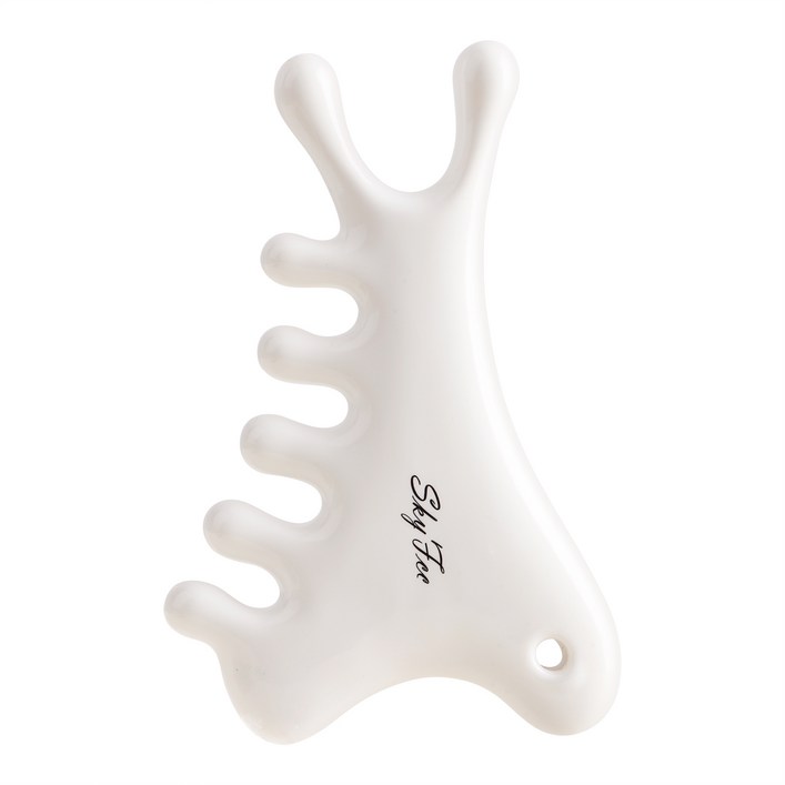 SKYFCC 얼굴 두피 괄사 마사지기 도자기 바디 승모근 페이스 괄사 세라믹, 화이트, 1개