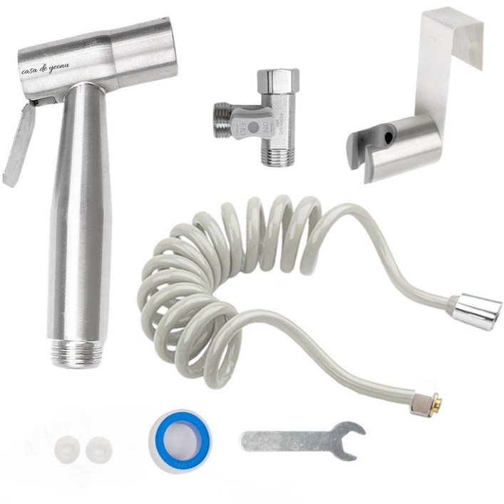 까사데연우 욕실스프레이건 화장실청소건 화장실청소호스 T밸브 세트 청소건, 1세트, 실버