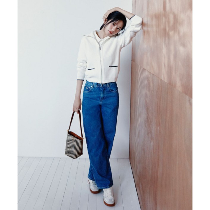 라코스테 LACOSTE 안유진 여성 에센셜 와이드핏 데님팬츠 HF244856G 36L HF244856G36L 284941