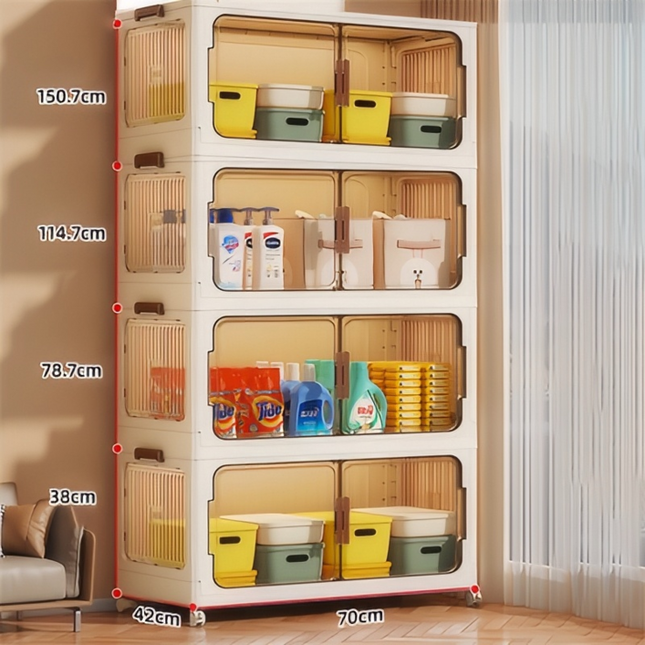 프란다스 접이식 리빙 폴딩박스 오픈도어 수납장 대형 빅사이즈, 화이트투명, 4개