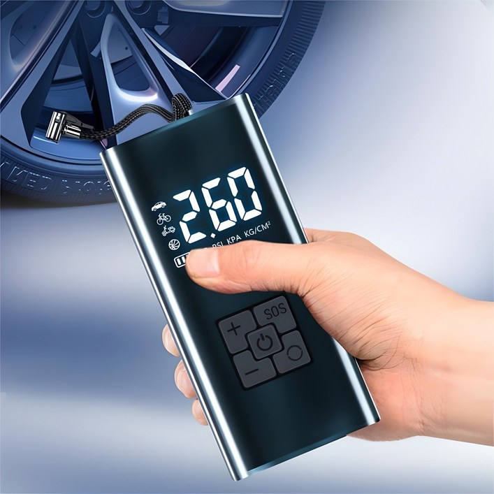 타이어 공기압 주입기  휴대용 무선 올인원  세트 6000mAh  타이어 압력 모니터링/led손전등/보조배터리/자동차 농구공 자전거 오토바이 다용도에어펌프