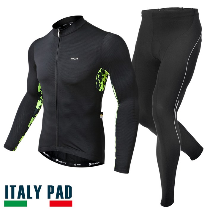 MCN 콘트래스트 자전거 사이클 라이딩 복장 긴팔 의류 상하의 세트 패드 포함 기능성 져지