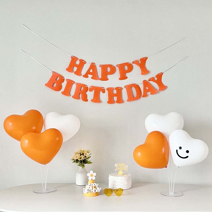 연지마켓 생일 가랜드 하트 풍선 파티 용품 세트 (레터링포함), 1세트, 오렌지가랜드 스마일 스티커