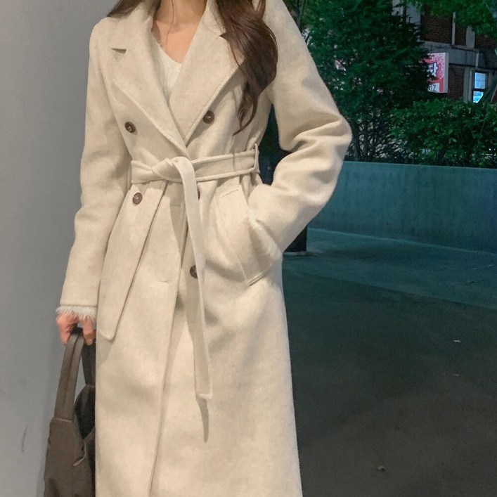 워너비뮤즈   한겨울까지누빔선택  벨트 롱 누빔 울 모직 코트