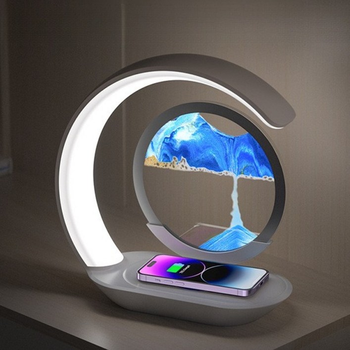 Meyuge 3D입체 모래시계 무드등 무선충전기, 블루 샌드