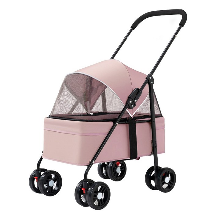 몽글펫 접이식 저상형 강아지 유모차 반려동물 개모차, 핑크, 1개